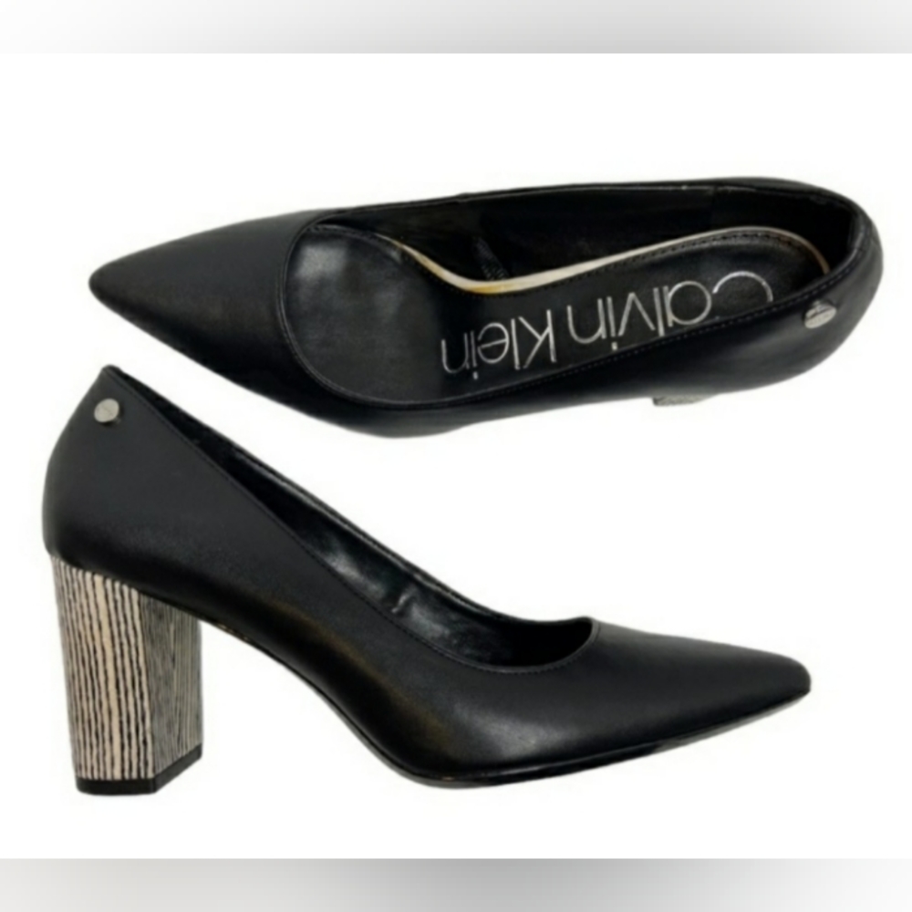 Calvin Klein Neline Striped Black Block Heels Size 8.5